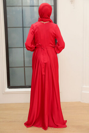 Neva Style - Elegant Red Hijab Muslim Engagement Dress 3460K - Thumbnail