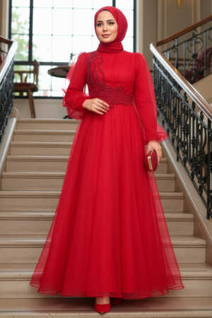 Neva Style - Elegant Red Muslim Engagement Dress 22540K - 1