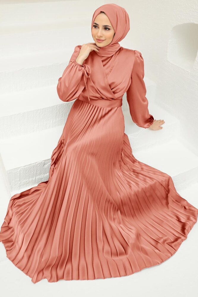 Neva Style - Elegant Salmon Pink Islamic Clothing Wedding Dress 3452SMN - 1