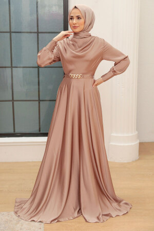 Neva Style - Elegant Salmon Pink Muslim Engagement Dress 3460SMN - 1