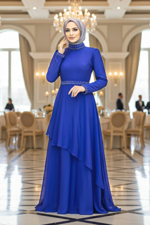 Elegant Sax Blue Muslim Fashion Evening Dress 22223SX - 1