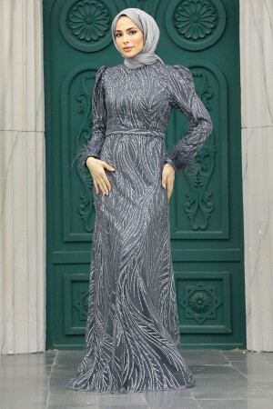 Neva Style - Elegant Smoke Color Islamic Evening Dress 23061FU - 1