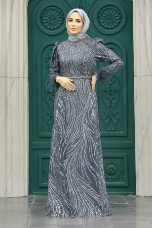 Neva Style - Elegant Smoke Color Islamic Evening Dress 23061FU - 2