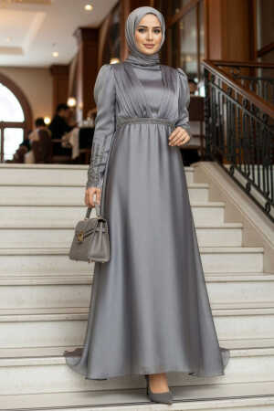 Neva Style - Elegant Smoke Color Muslim Engagement Dress 25854FU - 1