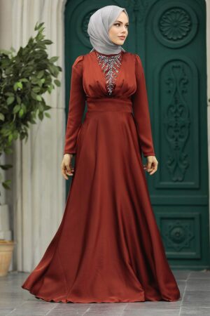 Elegant Terra Cotta Muslim Engagement Dress 39011KRMT - 1