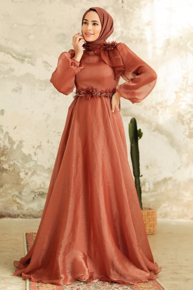 Neva Style - Elegant Terra Cotta Turkish Islamic Bridesmaid Dress 22310KRMT - 2