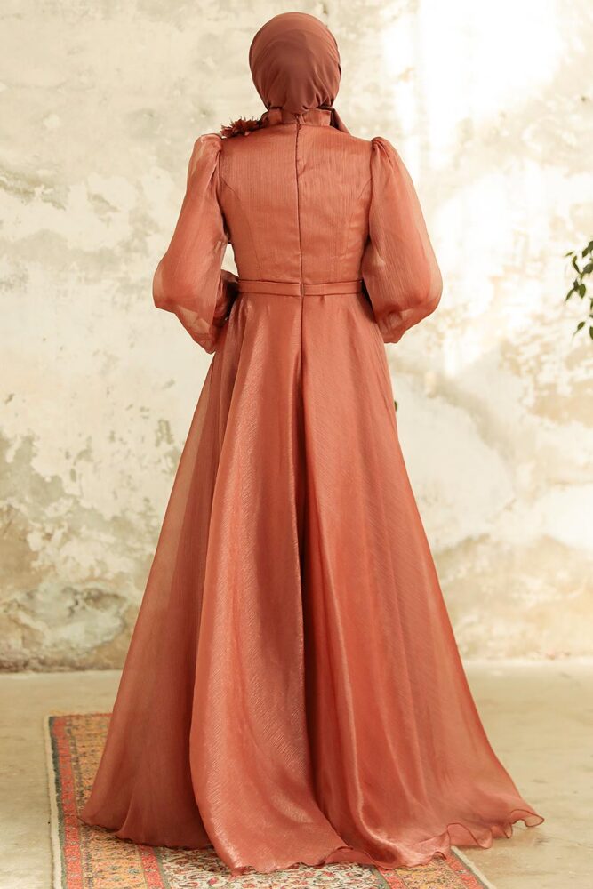Neva Style - Elegant Terra Cotta Turkish Islamic Bridesmaid Dress 22310KRMT - 3