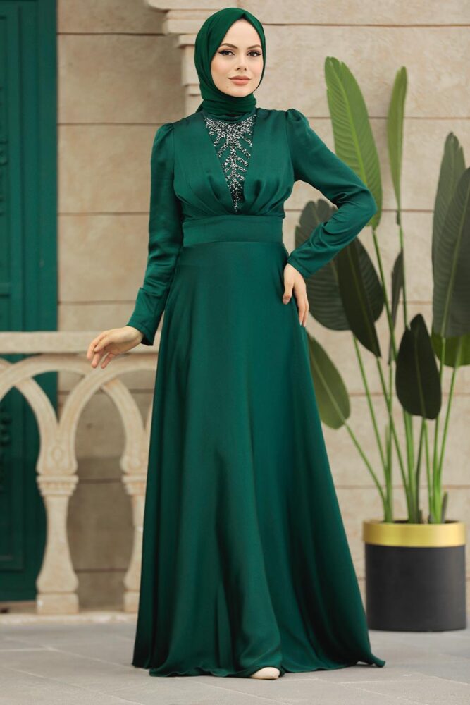 Emerald Green Black Muslim Engagement Dress 39011ZY - 2