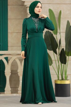 Emerald Green Black Muslim Engagement Dress 39011ZY - 1