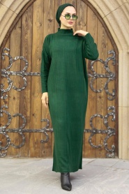 Neva Style - Emerald Green Hijab Knitwear Dress 34150ZY - Thumbnail