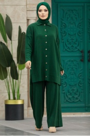 Neva Style - Emerald Green Hijab Knitwear Dual Suit 33860ZY - Thumbnail