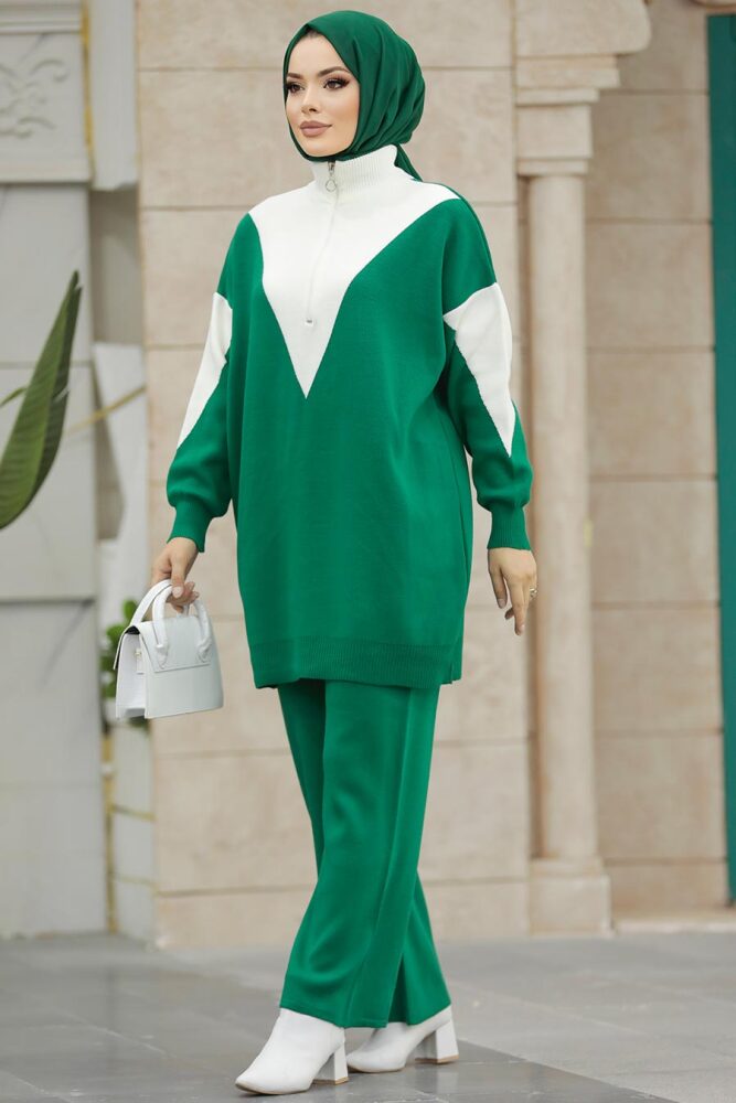 Emerald Green Hijab Knitwear Dual Suit 3433ZY - 1