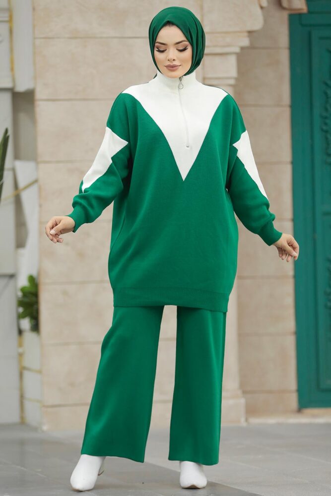 Emerald Green Hijab Knitwear Dual Suit 3433ZY - 2