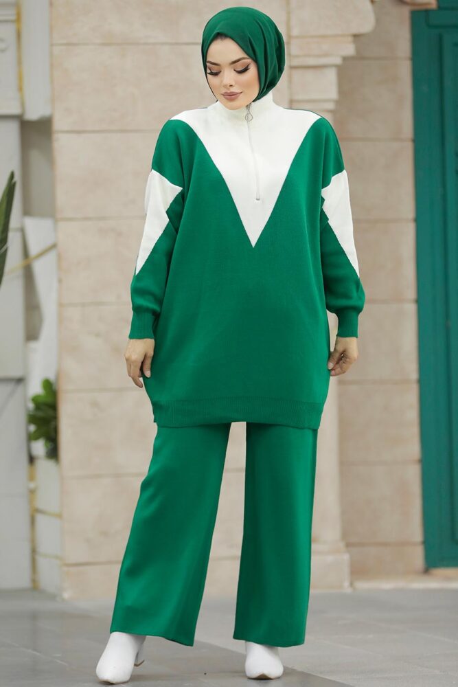 Emerald Green Hijab Knitwear Dual Suit 3433ZY - 3
