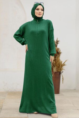 Neva Style - Emerald Green Hijab Maxi Knitwear Dress 4852ZY - 1