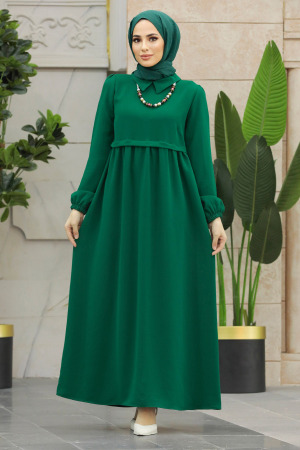 Emerald Green Hijab Turkish Dress 414ZY - 1