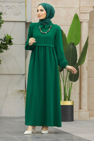 Emerald Green Hijab Turkish Dress 414ZY - 2