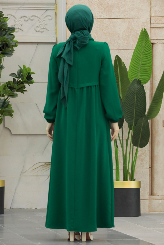 Emerald Green Hijab Turkish Dress 414ZY - 4