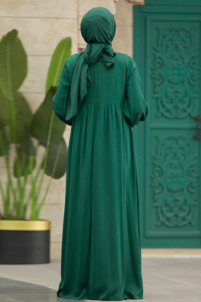 Emerald Green Hijab Turkish Dress 89581ZY - 3