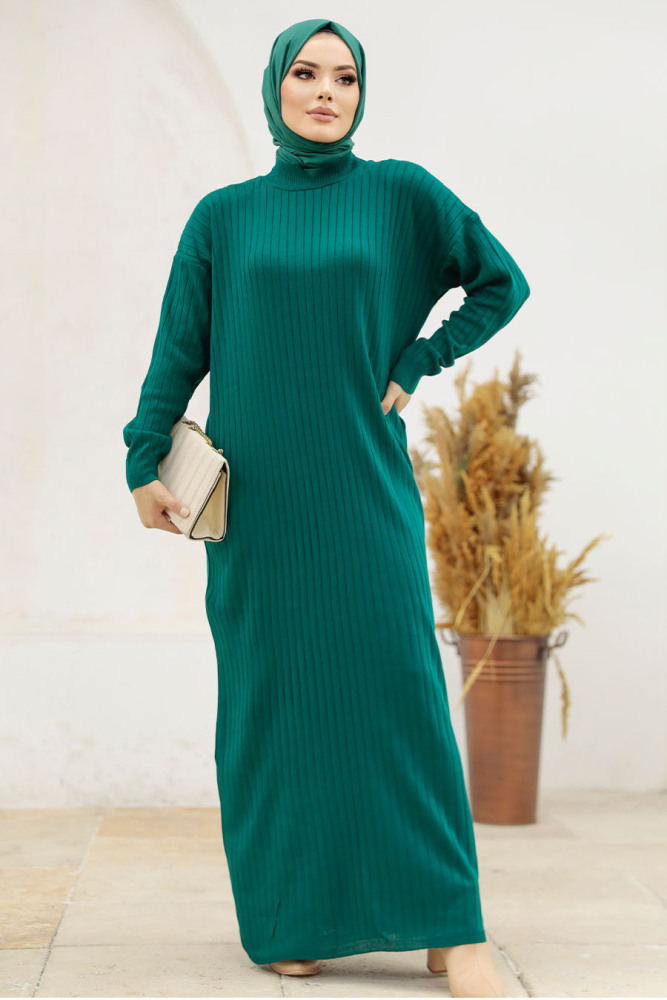 Emerald Green Knitwear Modest Dress 20161ZY - 2