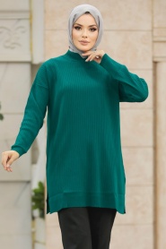 Neva Style - Emerald Green Knitwear Muslim Tunic 20132ZY - Thumbnail
