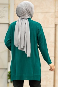 Neva Style - Emerald Green Knitwear Muslim Tunic 20132ZY - Thumbnail