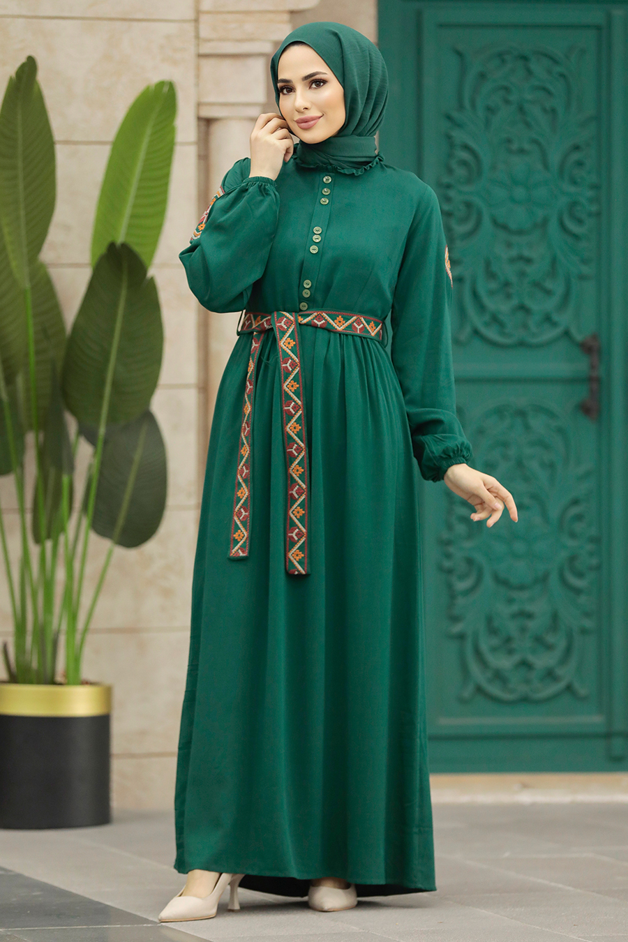 Emerald Green Long Muslim Dress 8858ZY - Neva-style.com
