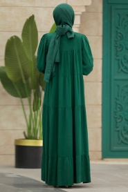 Neva Style - Emerald Green Long Muslim Dress 8966ZY - Thumbnail