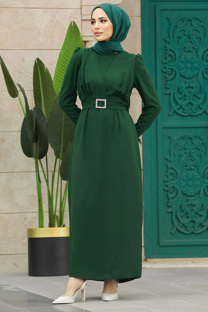 Emerald Green Muslim Bridesmaid Dress 8791ZY - 2
