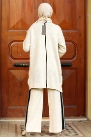 Neva Style - Ensemble Deux Pieces Tricot Hijab Beige 2010 BEIGE - Thumbnail