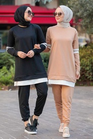 Neva Style - Ensemble Double Hijab Biscuit 55990BS - Thumbnail