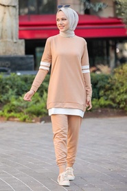 Neva Style - Ensemble Double Hijab Biscuit 55990BS - Thumbnail