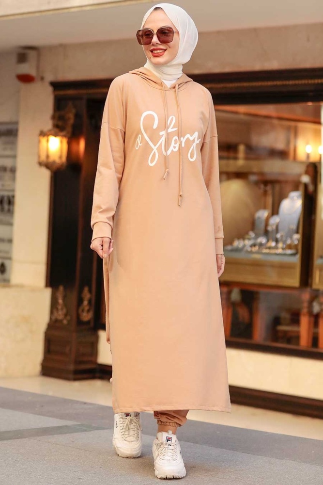 Neva Style - Ensemble Double Hijab Biscuit 56002BS - 1