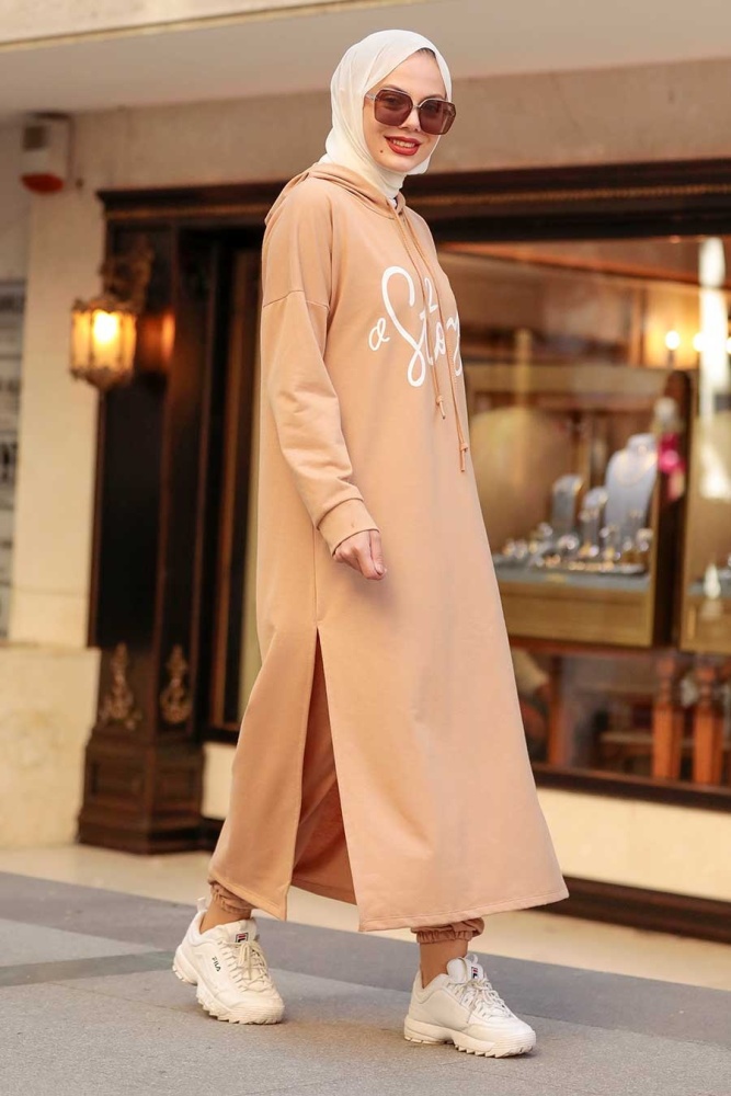 Neva Style - Ensemble Double Hijab Biscuit 56002BS - 2