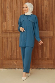 Neva Style - Ensemble Double Hijab Bleu Indigo 16041IM - Thumbnail