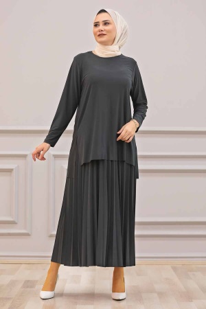 Neva Style -Ensemble Double Hijab Fumé 41241FU - 2