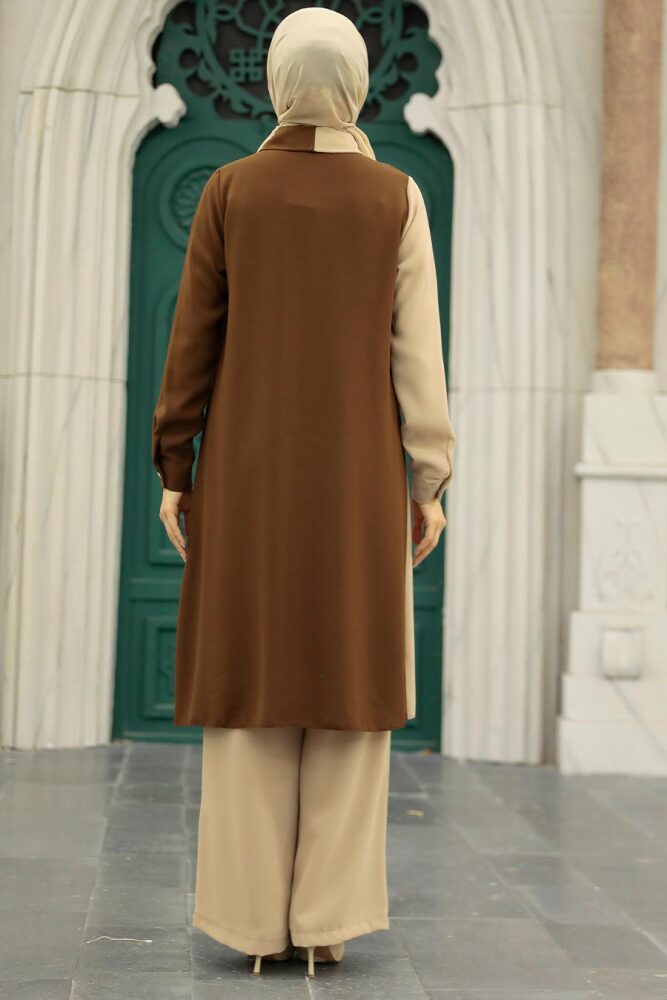 Neva Style - Ensemble Double Hijab Marron 52331KH - 3