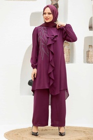 Neva Style - Ensemble Double Hijab Prune 12510MU - Thumbnail