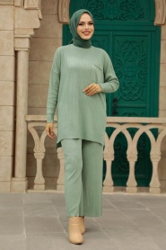 Neva Style - Ensemble Double Hijab Tricot Menthe 34060MINT - Thumbnail