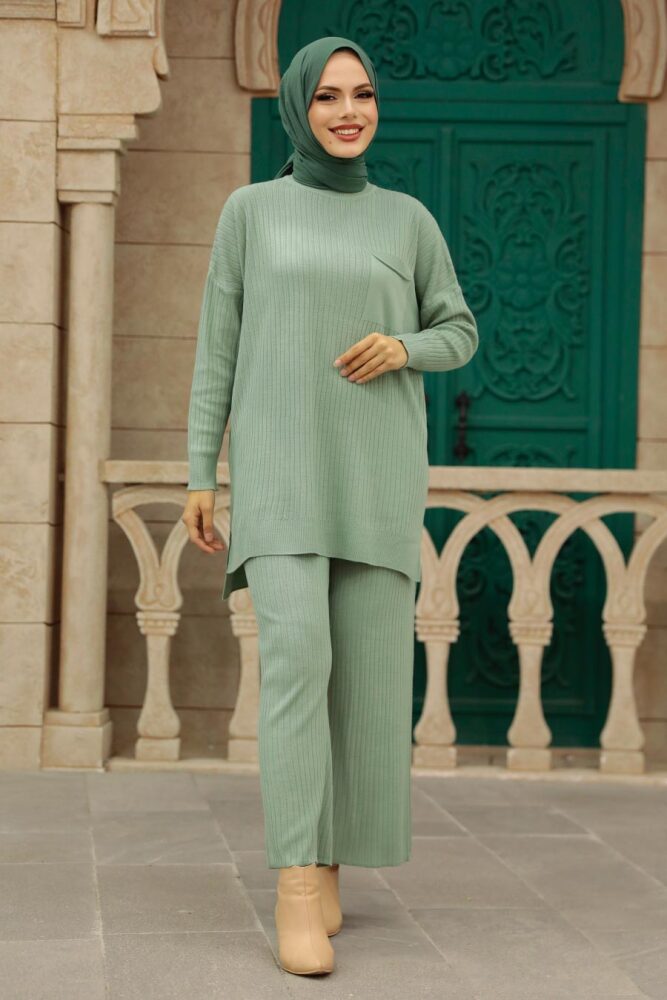 Neva Style - Ensemble Double Hijab Tricot Menthe 34060MINT - 1