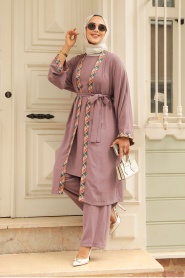 Neva Style - Ensemble triple hijab lilas foncé 51910KLILA - Thumbnail