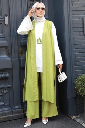 Neva Style - Ensemble triple hijab vert pistache 52341FY - 2
