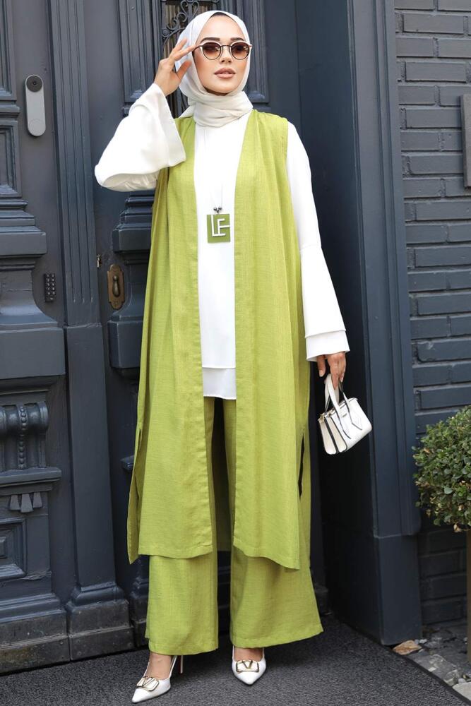 Neva Style - Ensemble triple hijab vert pistache 52341FY - 2