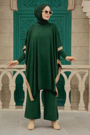 Neva Style - Ensemble triple tricot hijab vert émeraude 33850ZY - 3