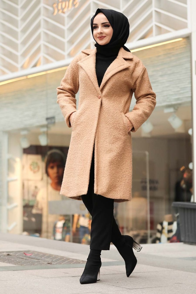Neva Style - Erkek Yaka Bisküvi Tesettür Kaşe Kap 22440BS - 1
