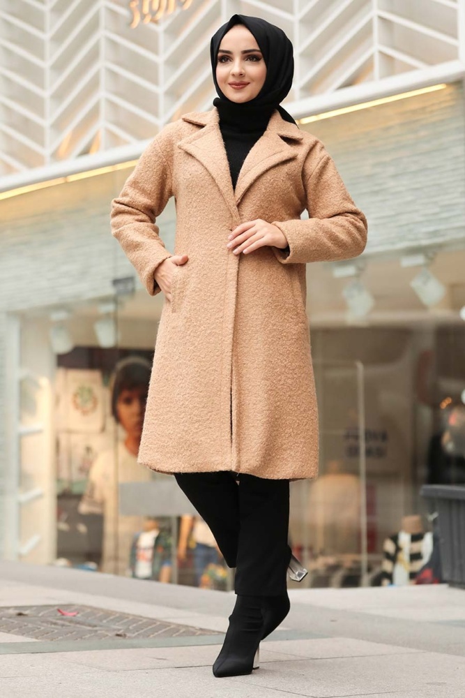 Neva Style - Erkek Yaka Bisküvi Tesettür Kaşe Kap 22440BS - 2