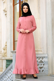 Neva Style - Etek Ucu Fırfırlı Pudra Tesettür Elbise 42110PD - Thumbnail