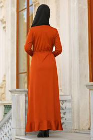 Neva Style - Etek Ucu Fırfırlı Taba Tesettür Elbise 42110TB - Thumbnail