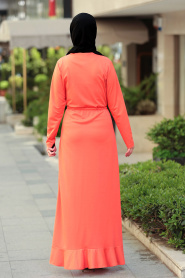 Neva Style - Etek Ucu Fırfırlı Turuncu Tesettür Elbise 42110T - Thumbnail