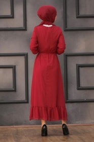 Neva Style - Etek Ucu Volanlı Bordo Tesettür Elbise 5473BR - Thumbnail
